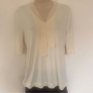 Akris Punto Women’s Cream Short Sleeve Modal Top Silk Ribbon